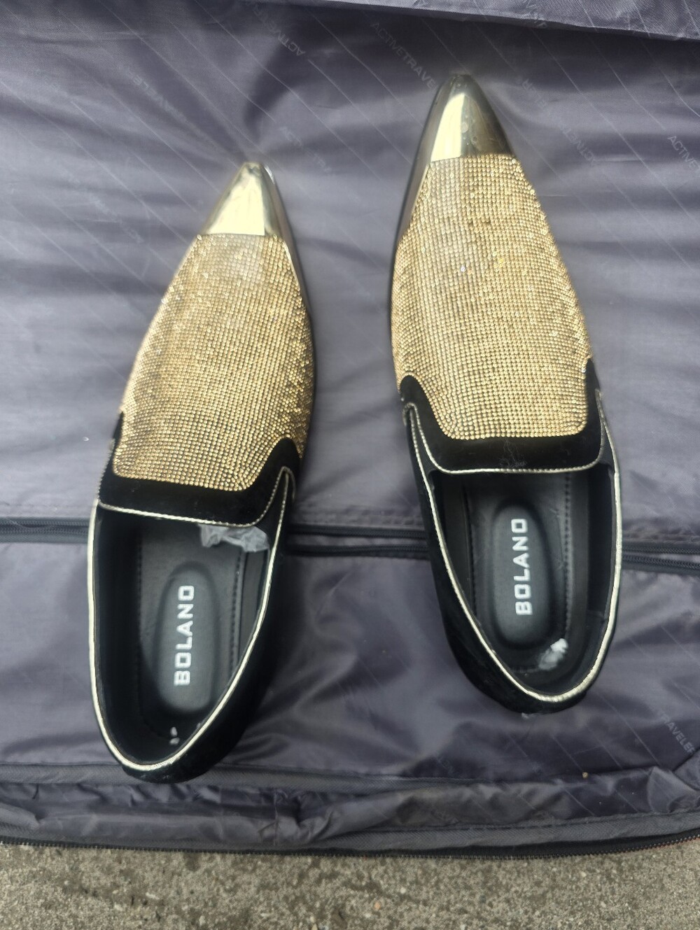 Bolano Men’s Gold and Black Crystal Loafers